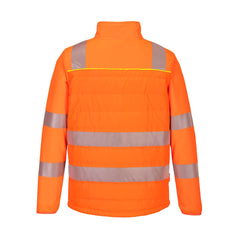 Orange DX4 Hi-Vis Hybrid Baffle Jacket with yellow detail and black chest abnd black zipsd