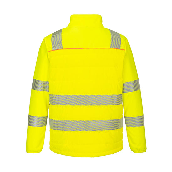 Yellow DX4 Hi-Vis Hybrid Baffle Jacket with yellow detail and black chest abnd black zipsd