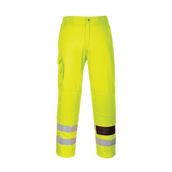 Yellow Hi-Vis Combat Trouser with pocket and reflective strips on ankles