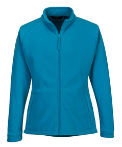 Portwest Women's Aran Fleece in aqua with collar, long sleeves, full zip fastening and two lower zipped pockets.