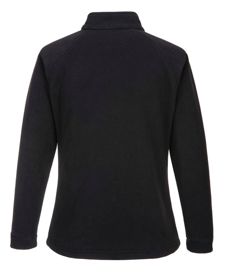 Back of Portwest Women's Aran Fleece in black with collar and long sleeves.