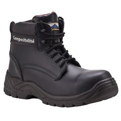 Black Portwest Compositelite Thor S3 boot. Boot has a protective toe and white branding on the side. Boot has a black sole.