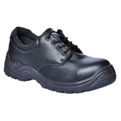 Black portwest compositelite S3 Thor protective shoe. Shoe has a protective toe, scuff cap and has a black sole.