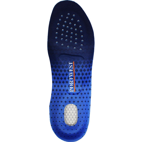 Blue ultimare comfort insole from portwest. Insole is breathable and has darker blue toe.