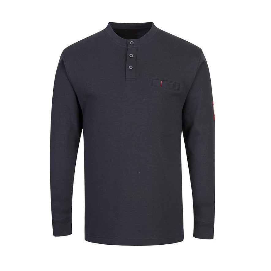 Grey FR Anti-Static Henley jumper with 3 buttons and chest pocket