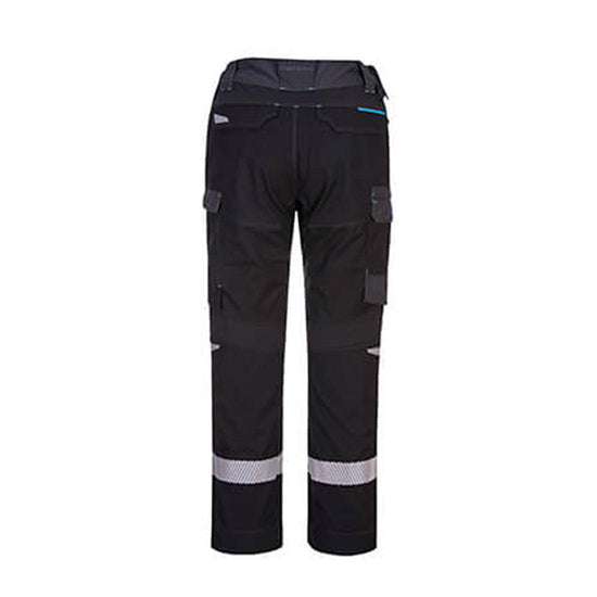 Black WX3 FR Service Trouser with grey waist, cargo pockets and reflective strips on shins