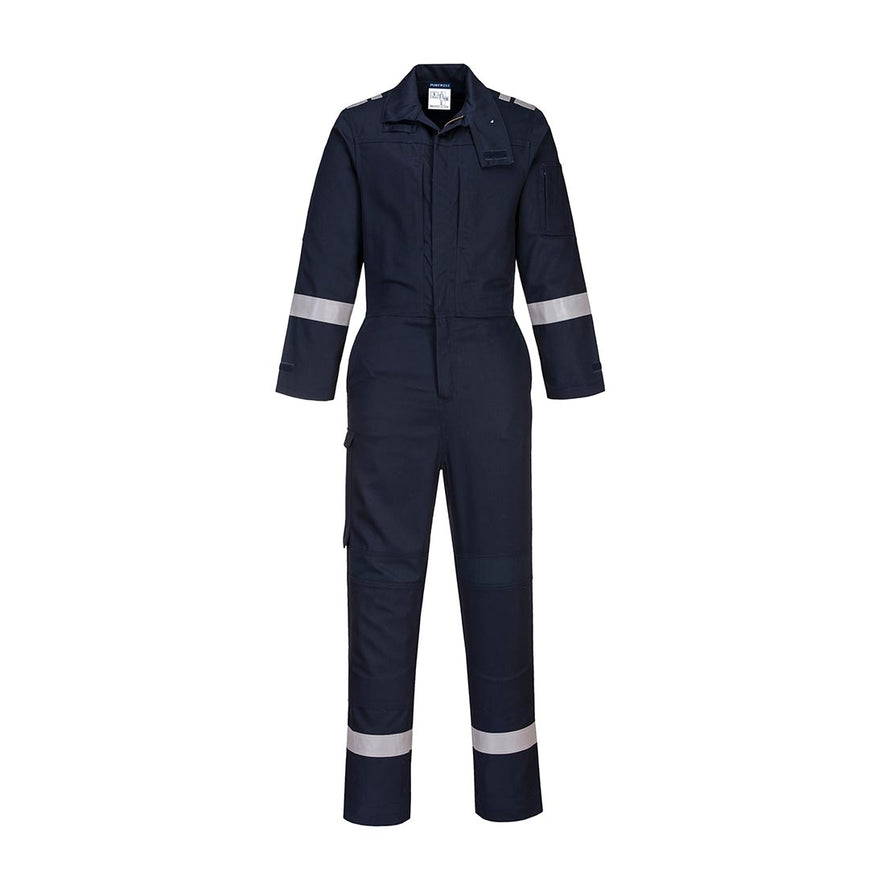 Navy Bizflame Plus Stretch Panelled Coverall with reflective wrists and ankles