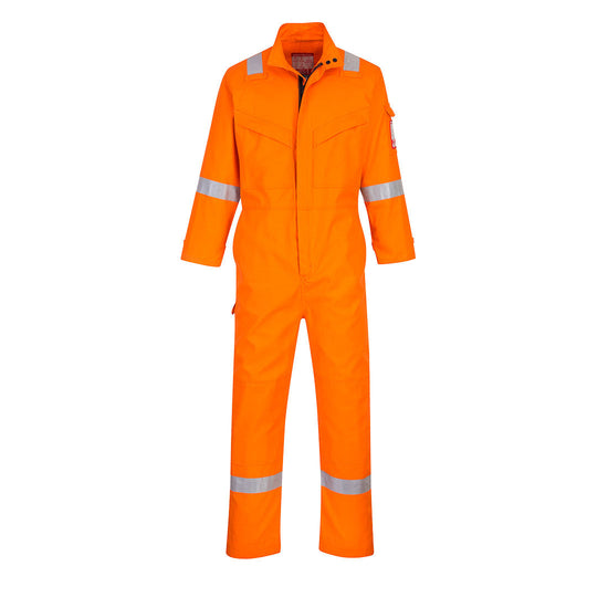 Orange Bizflame Ultra Coverall with reflective wrists, shoulders and ankles with chest pockets and zip fasten.