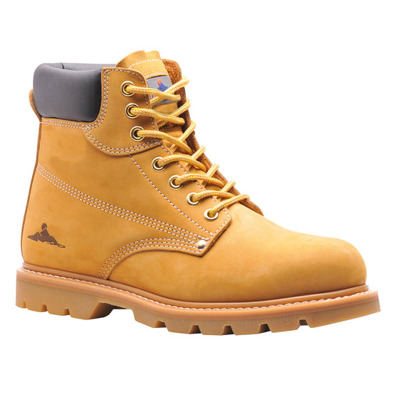 Tan Portwest Steelite Welted Safety Boot. Boot has a Tan sole, Protective toe and Tan laces.