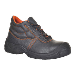 Black Portwest Steelite Kumo Boot. Boot has a black sole and grey sole upper, Protective toe and black and orange laces. Boot also has a scuff cap on the toe.