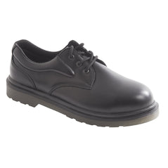 Black Portwest Steelite Air Cushion Safety Shoe.  Shoe has a black sole. Protective toe and black laces.