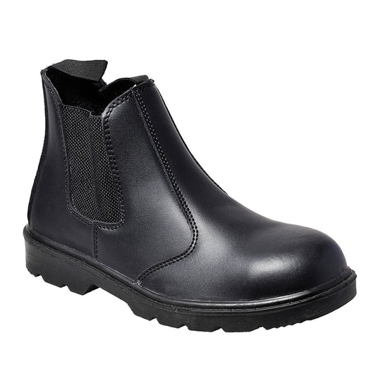Black Portwest Steelite Dealer Boot. Boot has a black sole, Protective toe and dealer boot elasticated tighten.