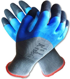 Blue and grey Supreme TTF HC-300 reinforced fingertip cut resistant gloves. Glove has dark navy accents. Perfect for outdoor handling and gardening.