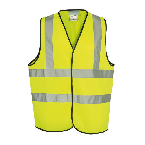 Yellow Hi vis vest with two waist bands and shoulder bands. Velcro fasten.