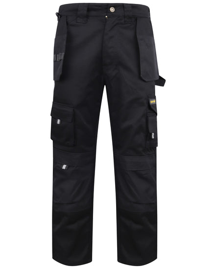 Black Kapton heavy duty cargo trousers with holster pockets and d loop for a hammer.