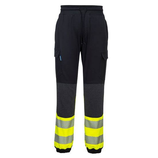 Black and Yellow KX3 flexi trouser jogging bottoms. Joggers are drawstring tighten with kneepad pockets.Joggers have hi vis bands on the ankles.