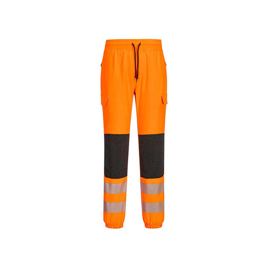 KX3 Hi-Vis Flexi Class 2 Jogger Orange/Black with black drawstring and knee pads with hi-vis relfective strips on shins