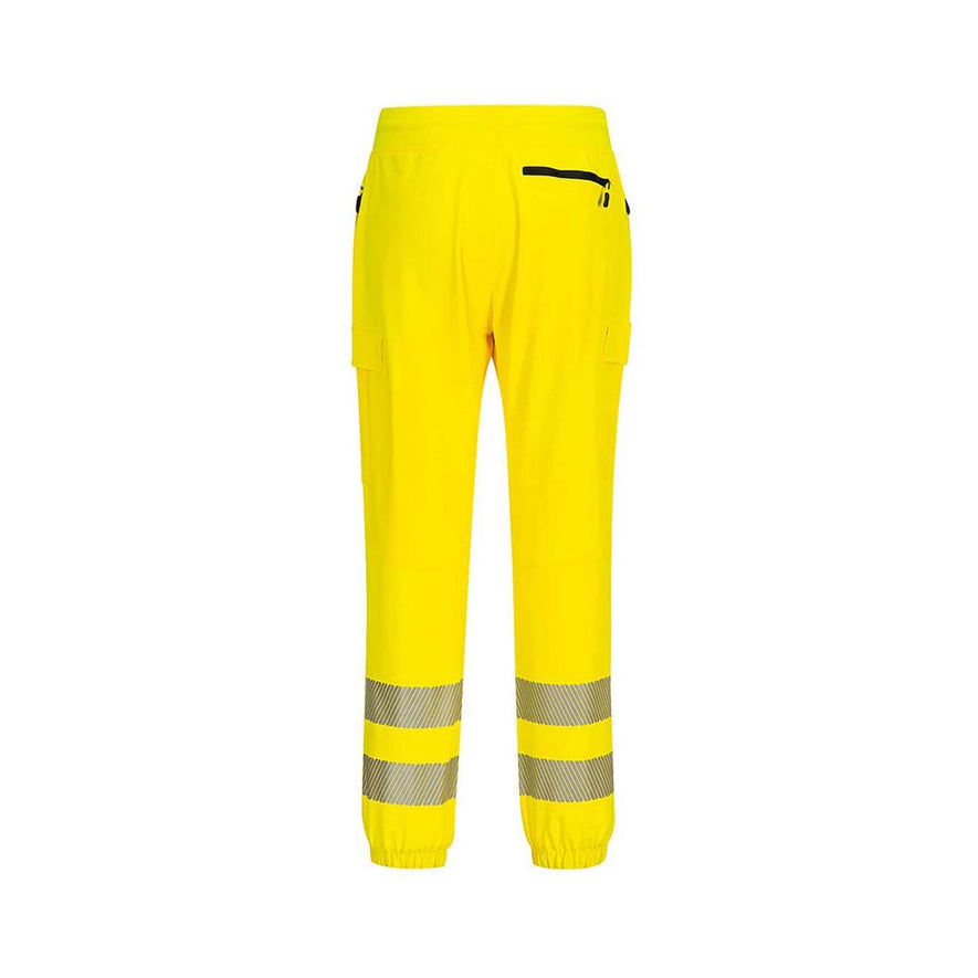 KX3 Hi-Vis Flexi Class 2 Jogger Yellow/Black with black drawstring ad knee pads with hi-vis relfective strips on shins