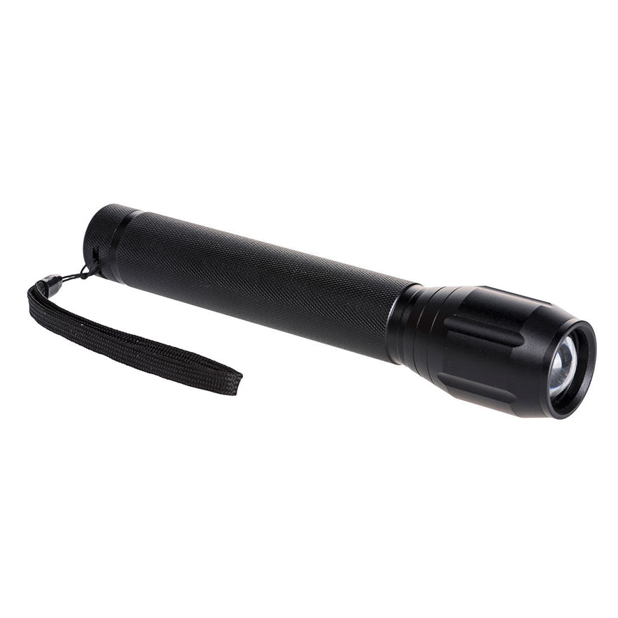 Black portwest taskforce security torch. Torch has black rope tighten at the back.