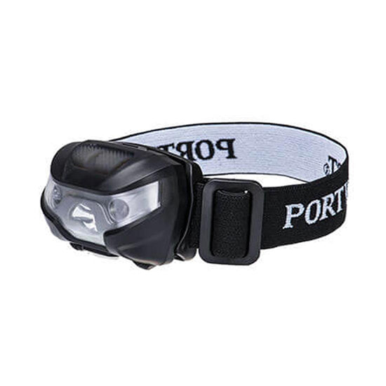 Black head torch with elasticated band with branded portwest