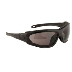 Smoke lens portwest levo spectacle with black headband.