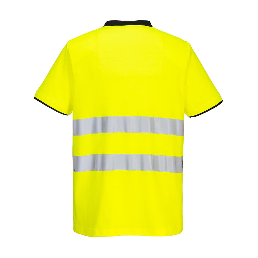 Yellow Hi-Vis PW2 t-shirt with short sleeves and black detail on chest collar and sleeve