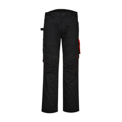Black PW2 service trouser with cargo pocket in red. Trousers have a hammer loop.