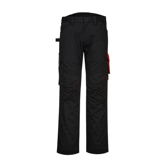 Black PW2 service trouser with cargo pocket in red. Trousers have a hammer loop.