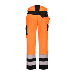 Orange PW2 Hi-Vis service trouser with cargo pocket and details on waist and ankles in black