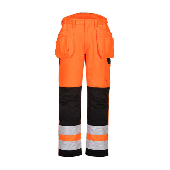 Orange PW2 Hi-Vis holster trouser with two cargo pockets on waist and details on shins and knees in black