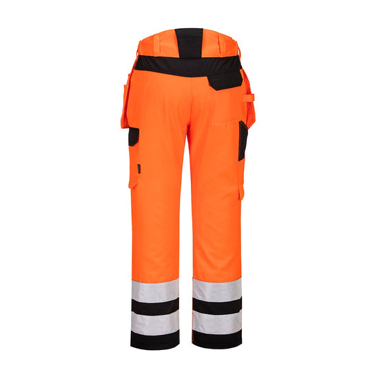 Orange PW2 Hi-Vis holster trouser with two cargo pockets on waist and details on shins and knees in black