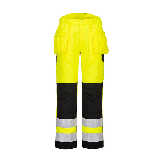 Yellow PW2 Hi-Vis holster trouser with two cargo pockets on waist and details on shins and knees in black