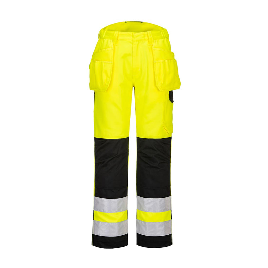 Yellow PW2 Hi-Vis holster trouser with two cargo pockets on waist and details on shins and knees in black