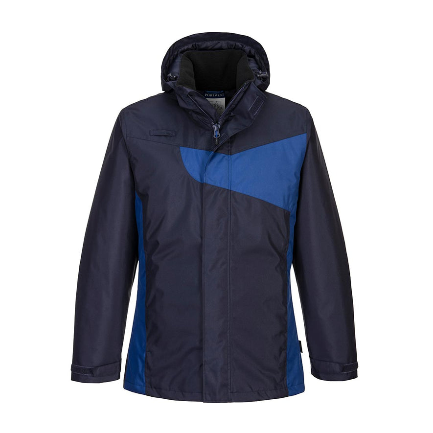 PW2 hooded Winter Jacket in Navy with chest details royal blue