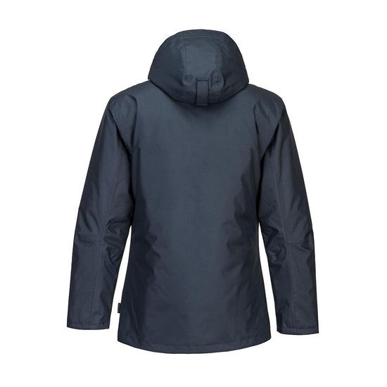 PW2 hooded Winter Jacket in Navy with chest details royal blue