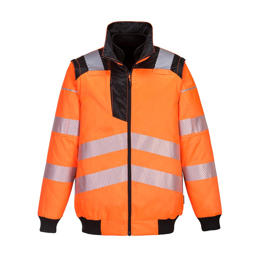 PW3 Hi-Vis 3-in-1 Pilot Jacket in orange with black shoulder details and cuffed wrists