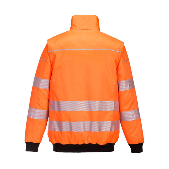 PW3 Hi-Vis 3-in-1 Pilot Jacket in orange with black shoulder details and cuffed wrists