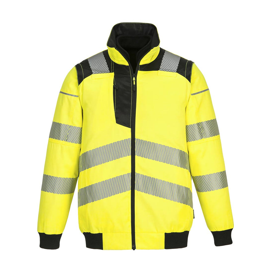 PW3 Hi-Vis 3-in-1 Pilot Jacket in yellow with black shoulder details and cuffed wrists