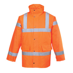 Orange Hi-Vis Traffic Jacket with buttons and large pockets with reflective strips