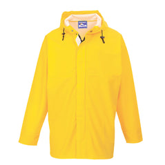 Yellow Portwest Sealtex Ocean jacket. Jacket has Visible hood and two lower pockets.