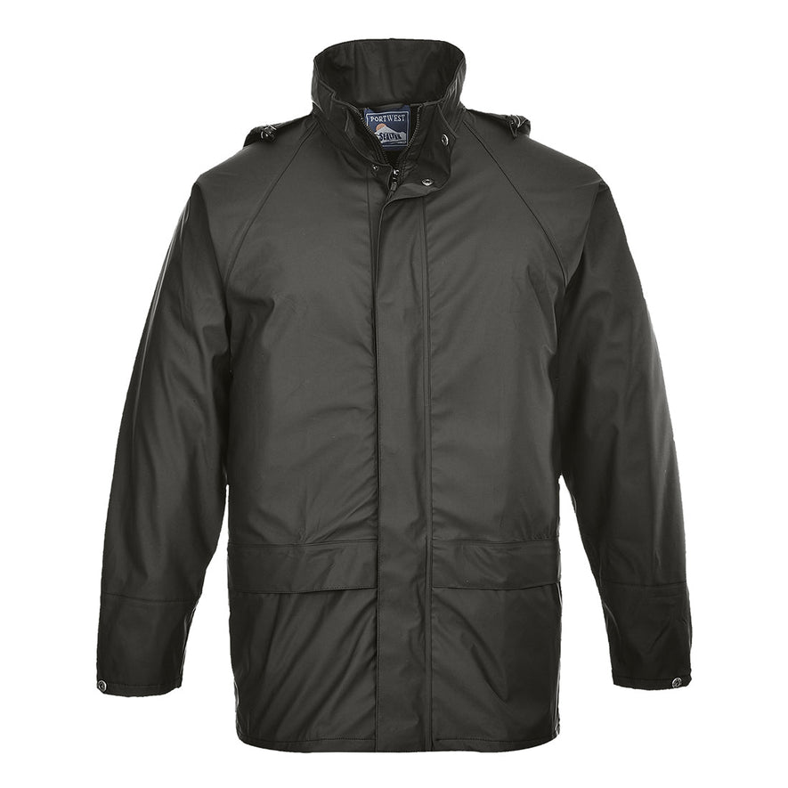 Black Portwest Sealtex classic Jacket. Jacket has zip fasten, side pockets and visible hood.