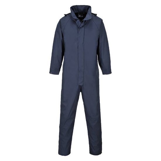 Navy Portwest Sealtex classic coverall. Coverall has zip fasten and visible hood.