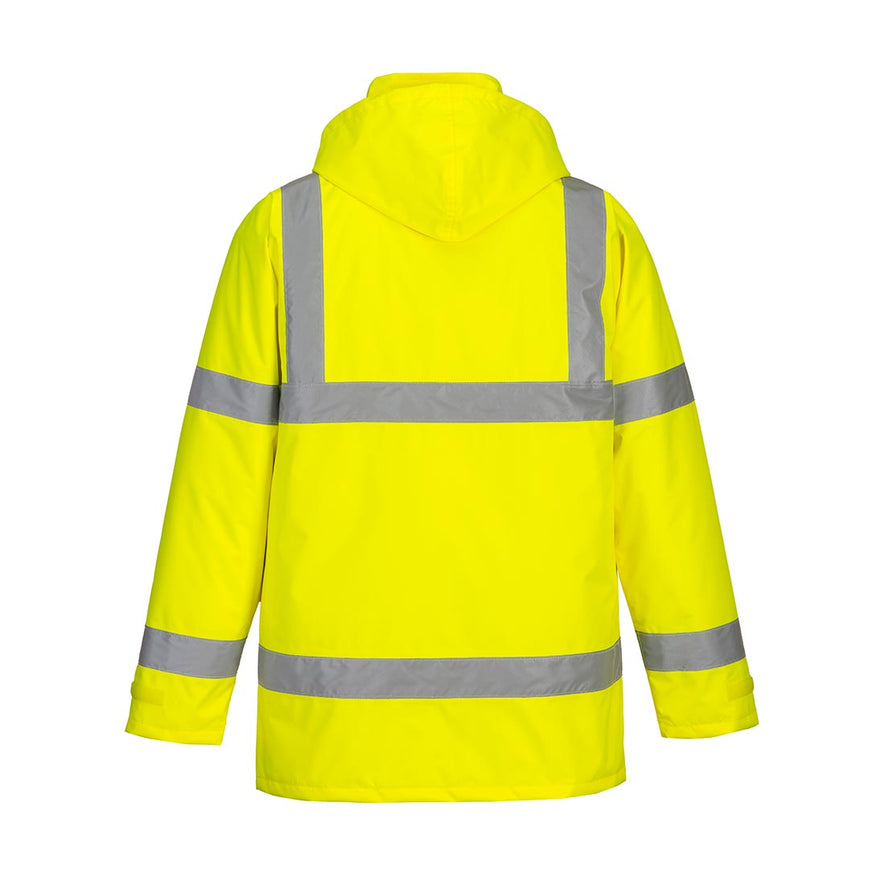 Yellow Hi-Vis Traffic Jacket with buttons and large pockets with reflective strips