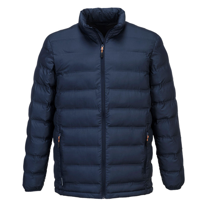 Navy Portwest Ultrasonic Tunnel Jacket with. Jacket is zip fasten, has zip pockets and padded body and arms.