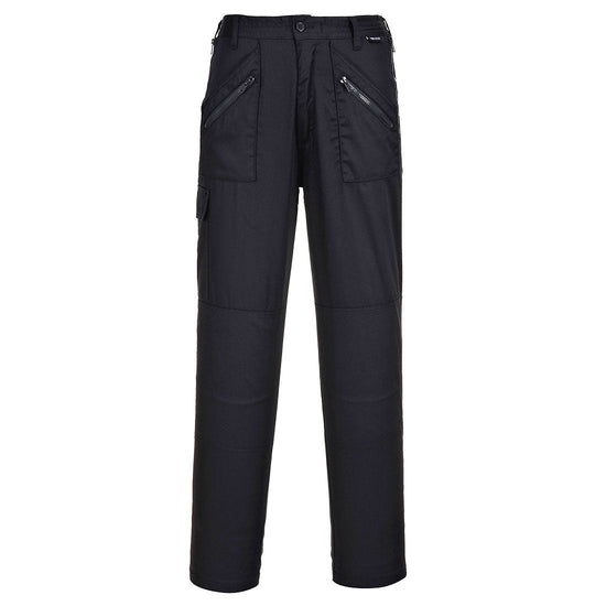 Portwest Black Ladies action trousers. Trousers have cargo style pockets and zip side pockets.