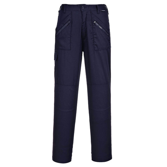 Portwest Navy Ladies action trousers. Trousers have cargo style pockets and zip side pockets.