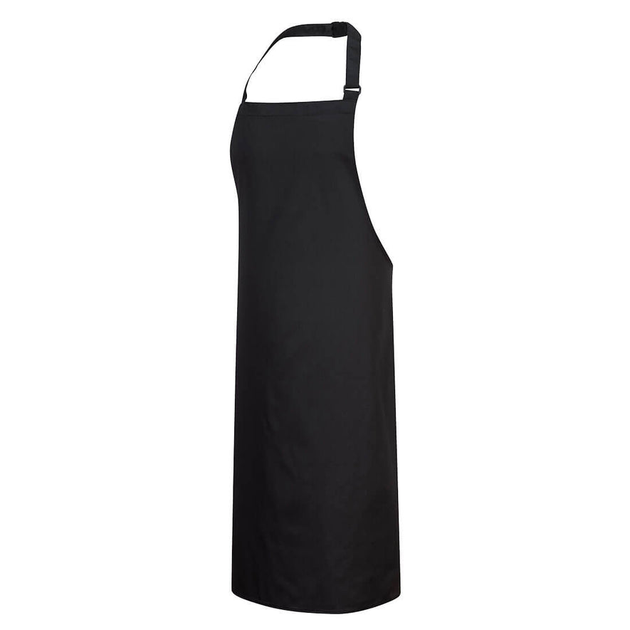 Black portwest polycotton bib apron. Apron has a neck loop with ability to tighten.