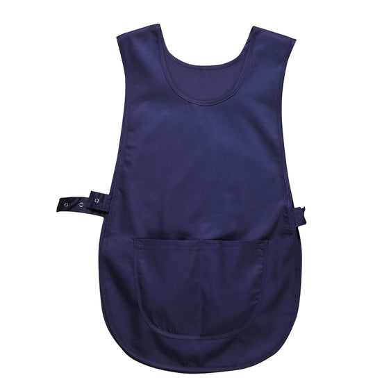 Navy Portwest Tabard. Tabard has waist fasten and large waist pocket.