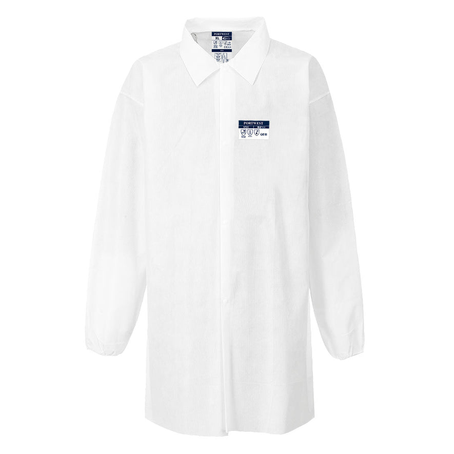 White disposable biztex SMS coat type PB. 