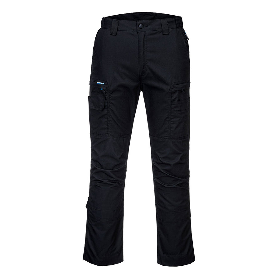 Black KX3 Ripstop Trousers. Trousers have cargo style pockets and belt loops.